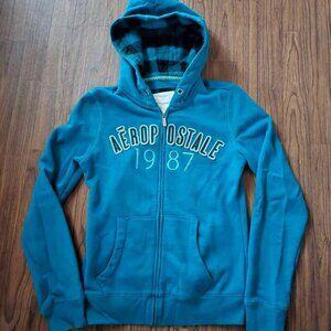 M Blue & Black Buffalo Check Plaid Aeropostale Zip Up Hoodie